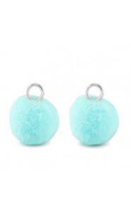 Pompom charm with loop 10mm - Silver-aquamarine blue